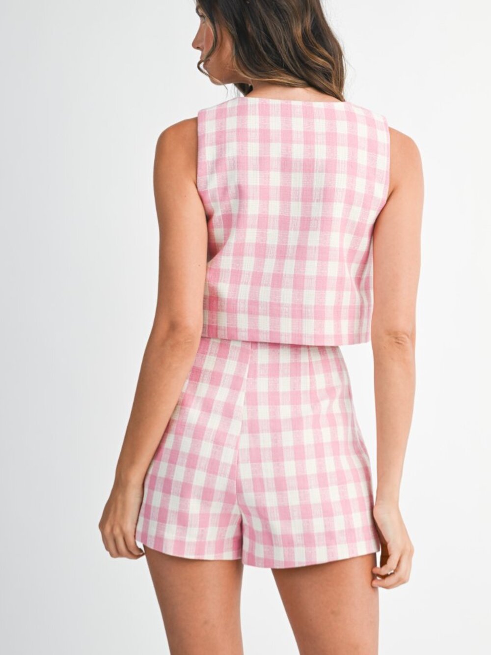 NWT Mable Pink Gingham Tweed Button Top and Skort Set - Picture 4 of 6